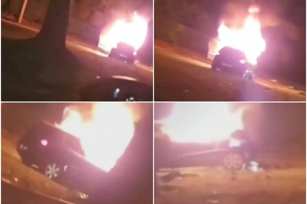 MUŠKARAC ŽIV IZGOREO U AUTOMOBILU: Jeziv snimak iz Bulevara, kola nestaju u plamenu! (VIDEO)