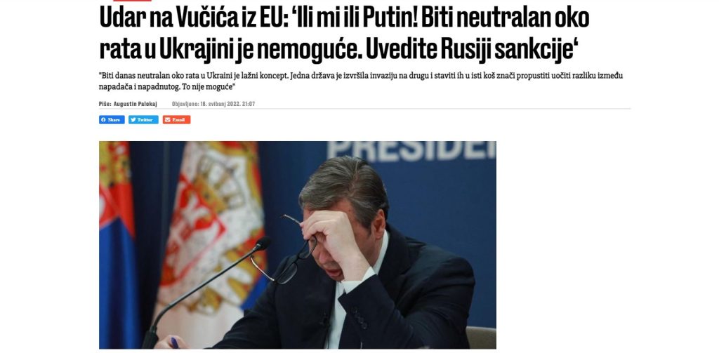 HRVATSKI MEDIJI PRENOSE: Evropa udarila na Vučića – Biraj, ili mi ili Putin! (FOTO)
