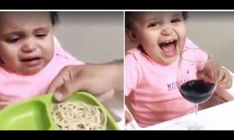 RASTOPIĆETE SE: Beba neće mleko, a kada ugleda čašu vina…(VIDEO)