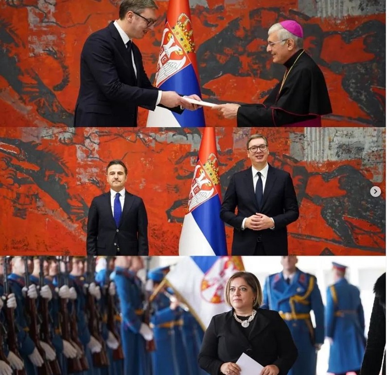 SRDAČNA DOBRODOŠLICA: Predsednik Vučić primio akreditive novopostavljenih ambasadora Svete stolice, Sirije i Grčke (FOTO)