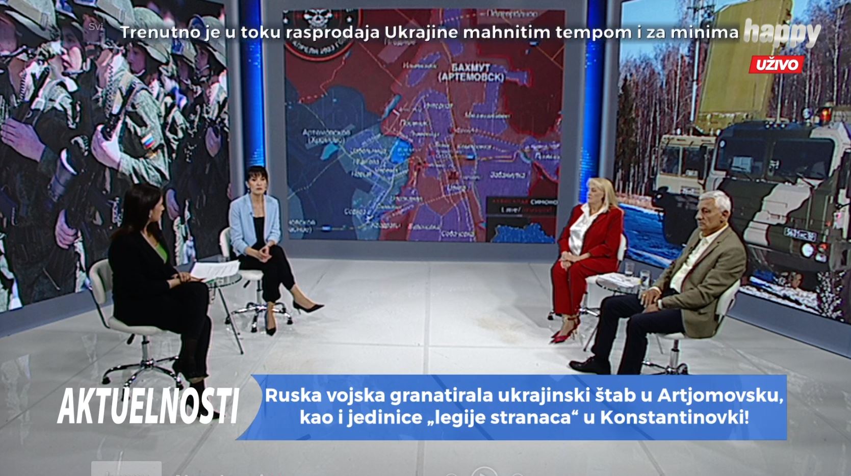 EMISIJA "AKTUELNOSTI" NA HAPPY TV: Po obodu Bahmuta čeka 200.000 ukrajinskih vojnika, udaraju besno kopitama, čekaju juriš, ali naredbe nema