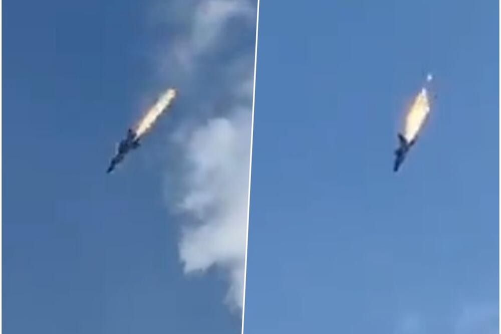 KAMERA ZABELEŽILA PAD MiG-31 U MOČENOGORSKU: Letelica sa zapaljenim motorima projurila iznad građana (VIDEO)