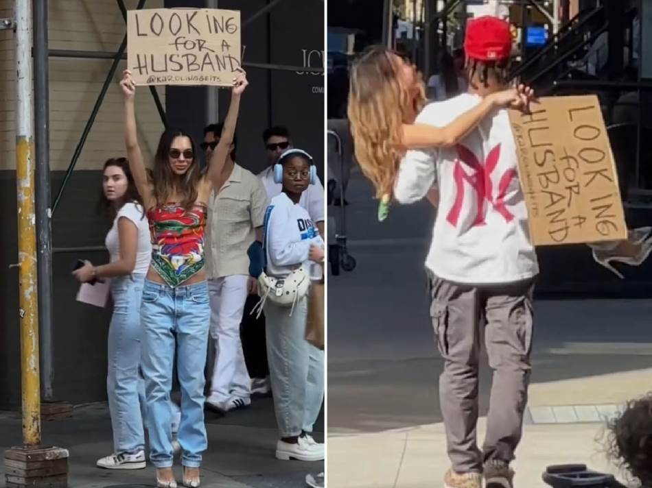 KOME TREBA TINDER: Devojka izašla na ulicu da bi našla muža i ponela transparent! (FOTO)