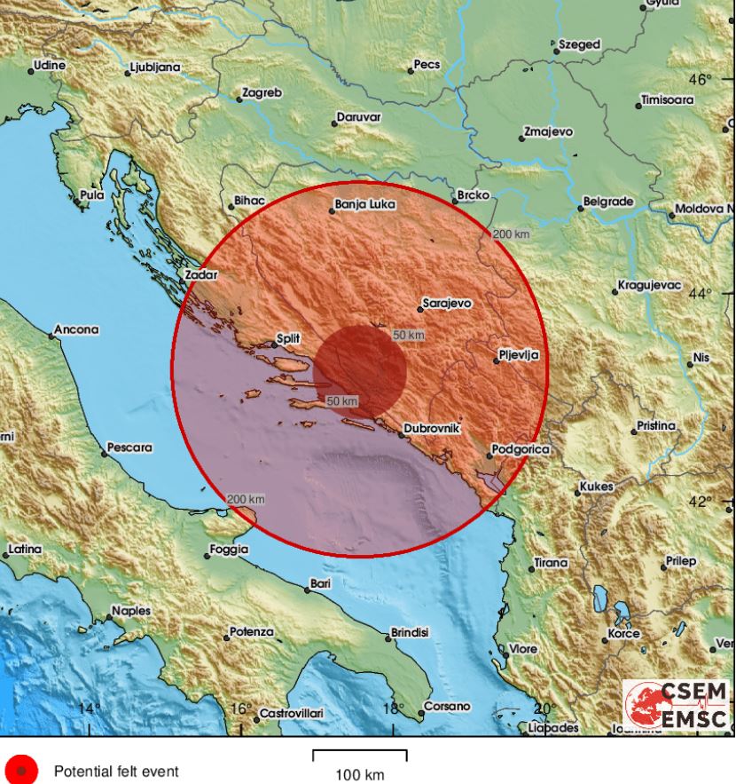 JAK ZEMLJOTRES POGODIO BOSNU:  Magnituda potresa bila je 4,5 stepeni po Rihteru, a epicentar je bio 47 kilometara od Mostara.
