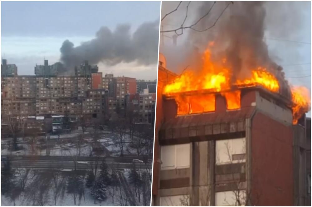 STRAVIČAN POŽAR NA BANJICI PARALISAO BEOGRAD: Poslednji sprat zgrade u plamenu